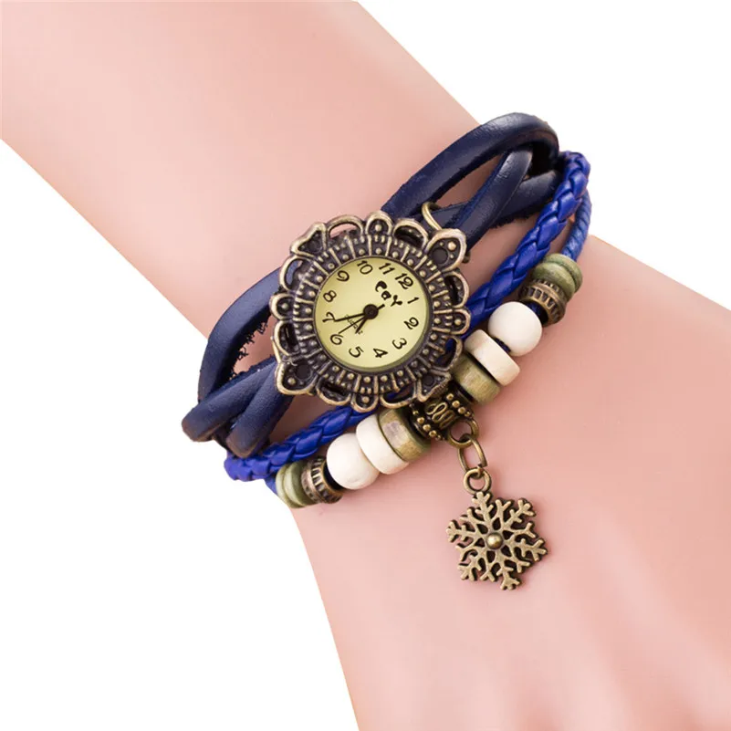 Women's watches brand fashion ladies watch Weave leather band Snowflake Around Quartz Lady Wrist Watches clock Bracelet M18 (4)