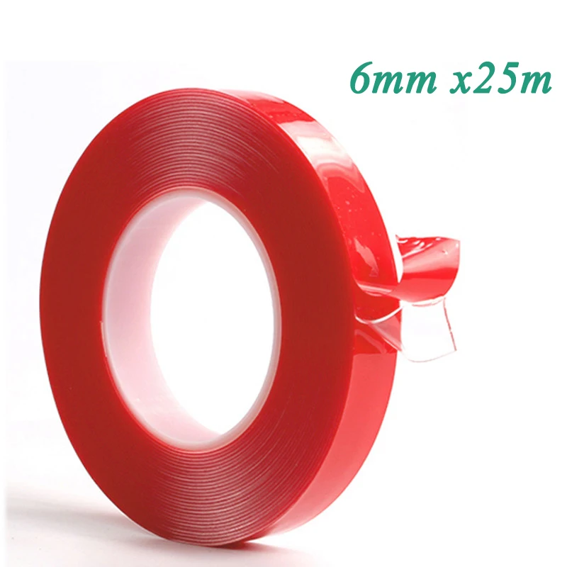 NEW 6mm x25m Strong Permanent Red Double Sided Super Sticky Tape