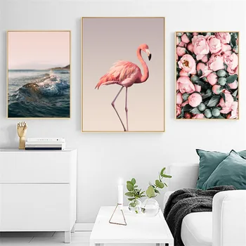 

Flamingo Flower Nordic Canvas Painting Seascape Wall Art Print Picture For Living Room Bedroom Home Decor Painting No Frame