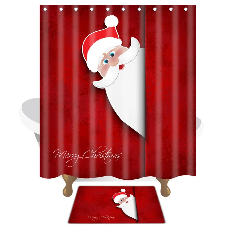 

3D Printing Christmas presents Santa Claus SPA Waterproof Shower Curtain Bathroom Decor Decorations Bathroom set mats 1pc/1set