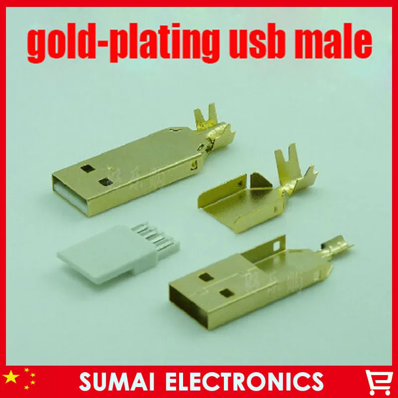 

10sets/lot gold plating DIY 3 in 1 Type A 2.0 USB 4 Pin Male Plug Socket Connector