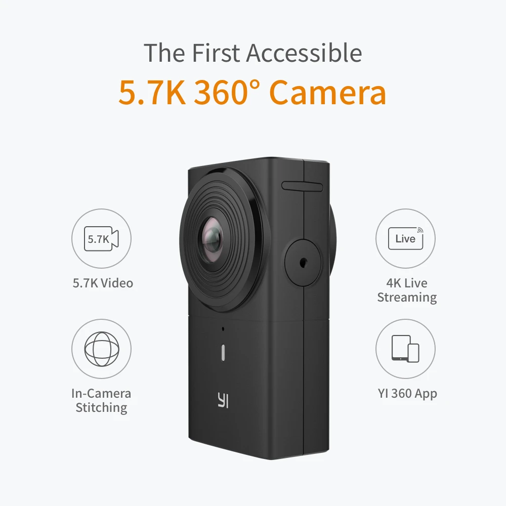 YI 360 VR Camera Dual-Lens 5.7K HI Resolution Panoramic Camera with Electronic Image Stabilization, 4K in-Camera Stitching