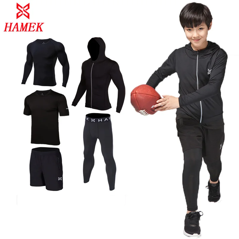 

HAMEK brand2018 Sport Suit child Sport Running Suits Running Compression Homme Gym Training Running Tracksuits kids Gym Clothing