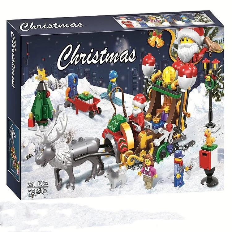 

221pcs Christmas Advent Calendar Santa Claus Snow Truck Elk Figures Building Blocks Toys Compatible Christmas Gift