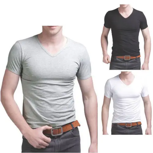 Mens-T-shirt-Cotton-Plain-Short-Sleeves-Preshrunk-Casual-Shirt-TopsTee