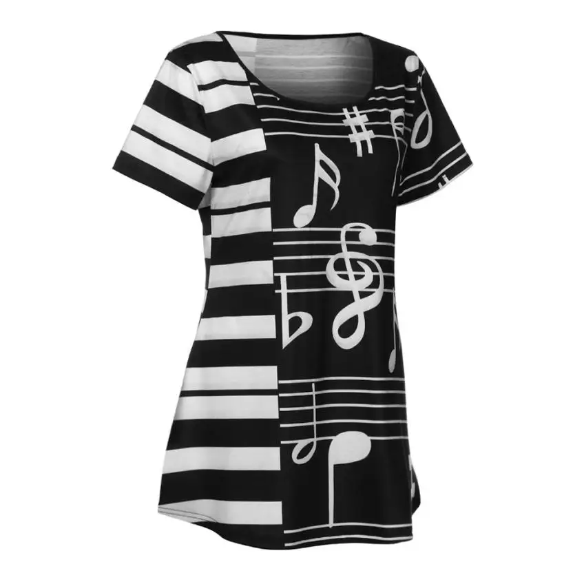

CHAMSGEND Women Ladies Musical Note Printing Short Sleeve Casual Tops Blouse Drop Shipping 1M13*