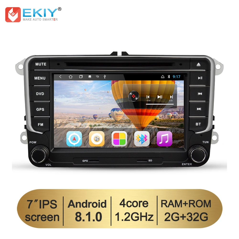 EKIY 7'' Android 8.1 2 Din Car Multimedia Player for VW Volkswagen Golf Polo Tiguan Passat B6 B7 SEAT Leon Skoda Octavia Car DVD
