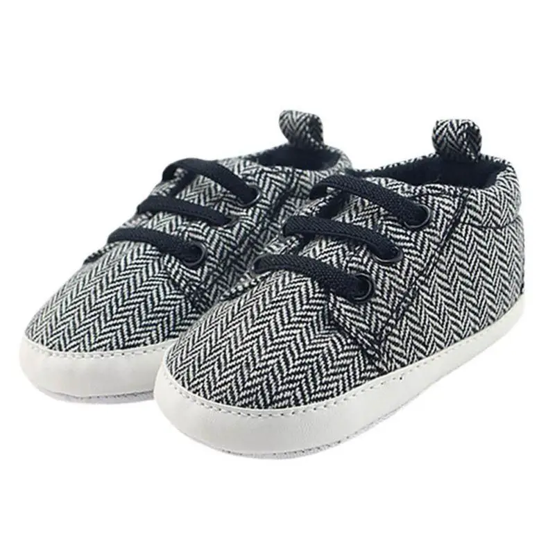 Infantil для маленьких мальчиков обувь первые ходоки Lace-Up Striped детские кроссовки для мальчиков малышей Первый Уокер новорожденных парусиновая