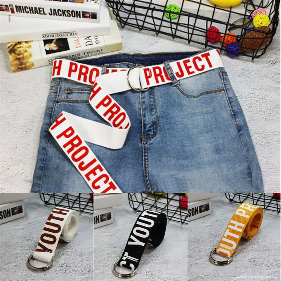 

130cm Mens Womens Unisex Fashion Simple Letter Canvas Webbing Slim Belt Jeans Dress Waist Strap Pin Buckle Outdoor sports belt