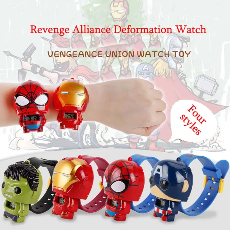 

Avengers Action FiguresToys Watch Iron Man Green Giant Spiderman Captain America doll deformation toy kids children gift