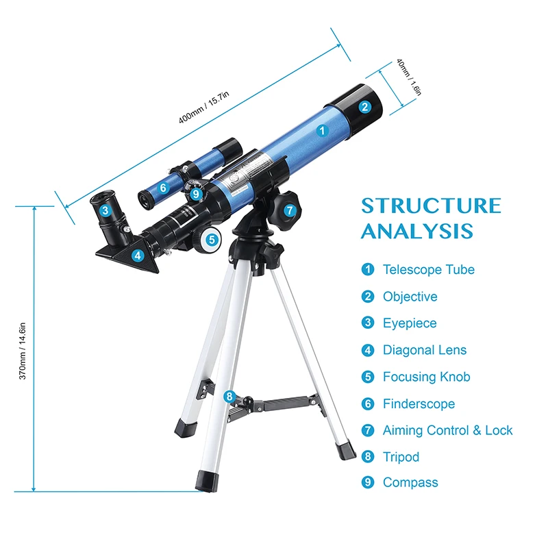 AOMEKIE F40040M Начинающий астрономический телескоп 20X/32X с компактным штативом компасом для наблюдения за луной, телескопическая детская игрушка в подарок