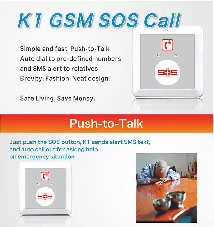 Сигнал тревоги для пожилых людей или инвалидов с Pull Cord K1 GSM SOS Dialer