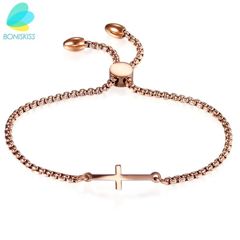 Boniskiss Fashion Rose Gold Women Bracelet Chain Link Bracelet Cross Charm Bracelets For Women Female Wedding Gifts