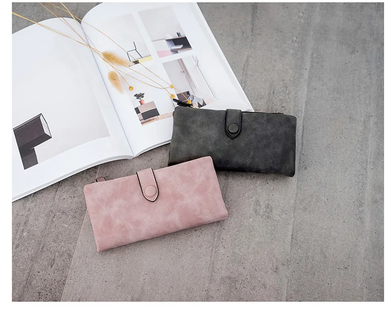 MJ Women Leather Wallets Matte PU Leather Long Wallet Lady's Brand Design Bi-Fold Clutch Purse Coin Pocket Multiple Card Holder (28)