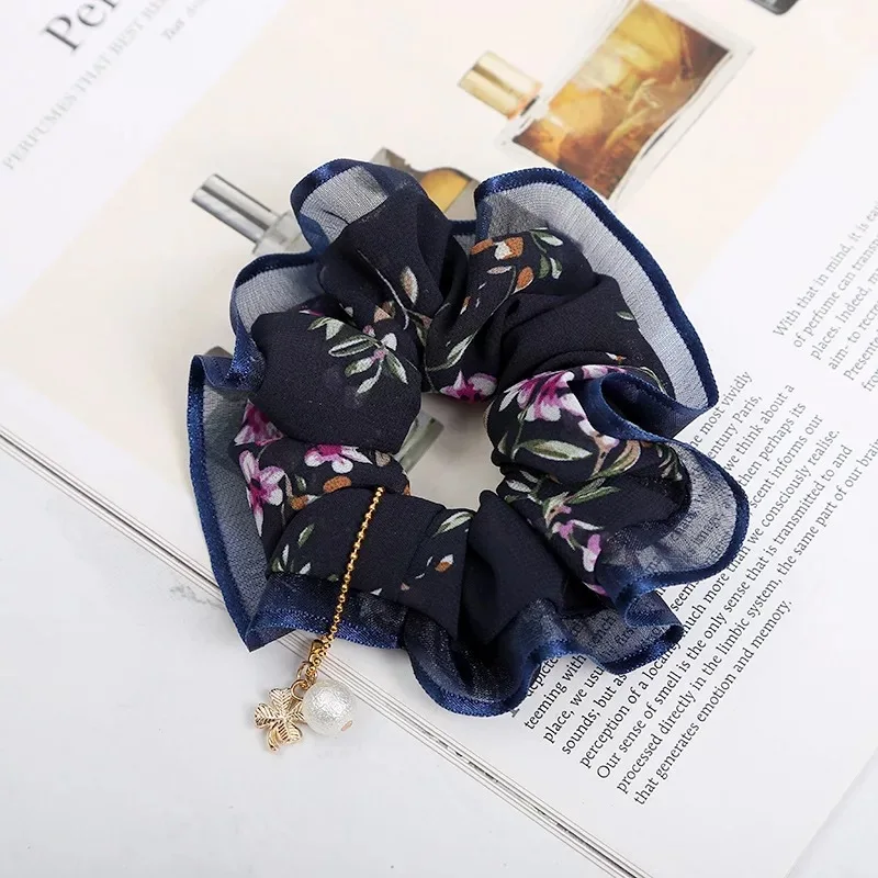 4 шт./компл. цветочный шифон дизайн для женщин аксессуары для волос галстук резинка для волос для хвоста держатель Веревка с жемчугом Кулон