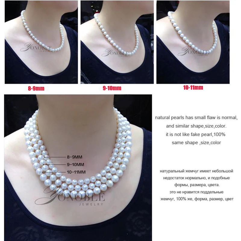 Ceny Prawdziwa perła słodkowodna naszyjniki kobiety ślub, biały choker naturalny naszyjnik z pereł biżuteria ze srebra próby 925 duży najlepszy prezent urodzinowy