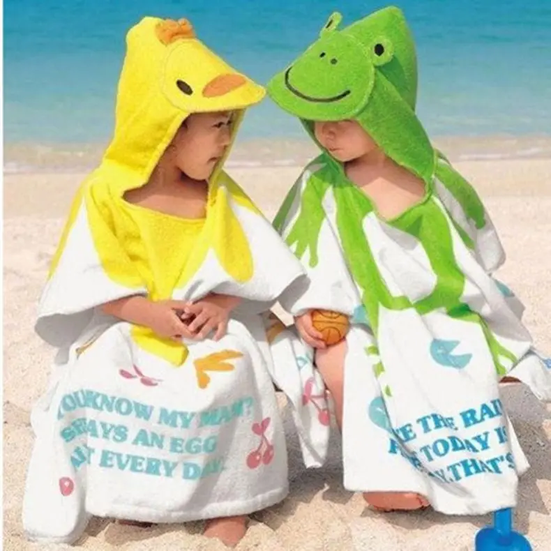 Green Children's Beach Towels Breathable Warm Child Cartoon Bathrobes 