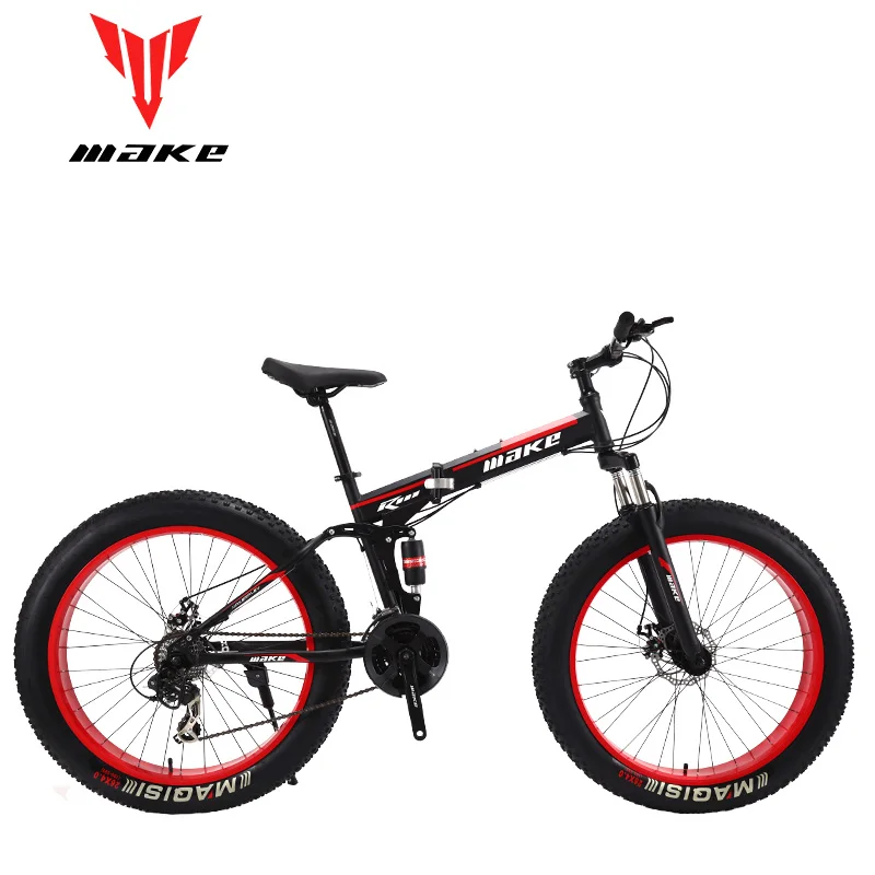 Сделать стальную складную раму, колесо Fatbike 26*4,0, 24 скорости SHIMANO - Цвет: black red