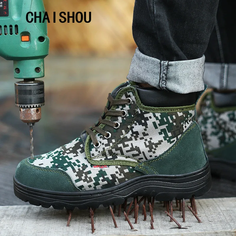 CHAISHOU/мужские зимние ботинки на шнурках теплые для работы со стальным носком