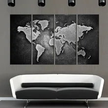 4pieces framed Wall Art Picture Gift Home Decoration Canvas Print painting Black and white world map