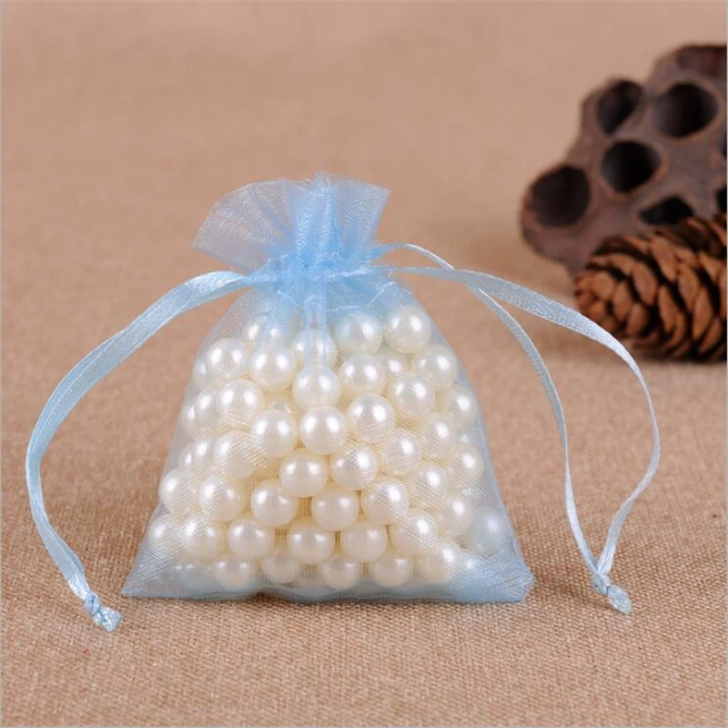 50pcs 7x9 9x12 10x15 13x18 15x20CM White Organza Gift Bags Jewelry Packaging Bags Wedding Party Decoration Drawable Gift Bag 6Z