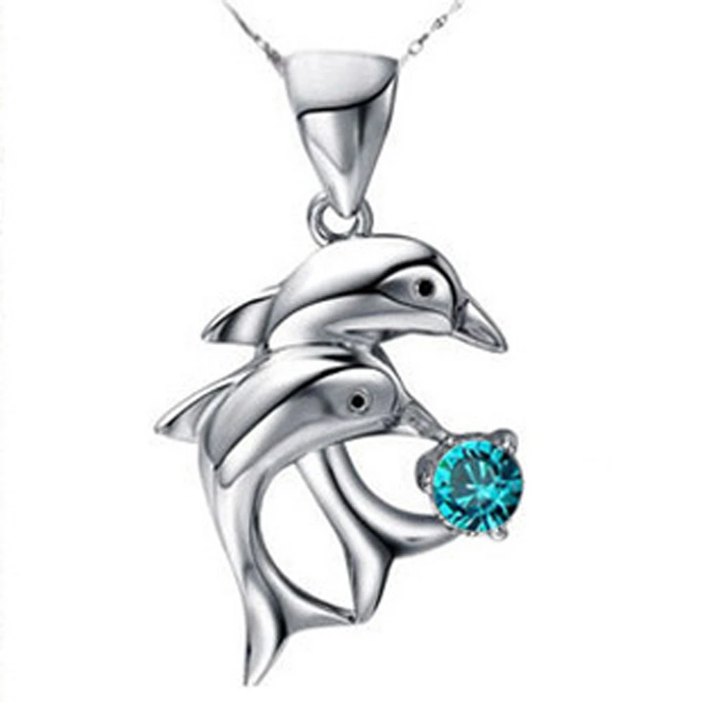 

Trendy Classic Love Forever Double Dolphin Pattern Women Pendant Necklace Blue/White/Purple/Pink Jewelry