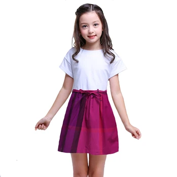 

2019 Summer Big Girls Dress Kids Cotton Plaid Dresses Draped A-line for Children clothing party England Style High Quality