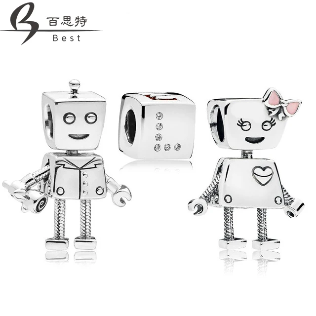 

BEST 100% 925 Sterling Silver Valentine's Day Robot Love Beaded Charm Set Jewel Beads fine products Fashion Women Jewelry