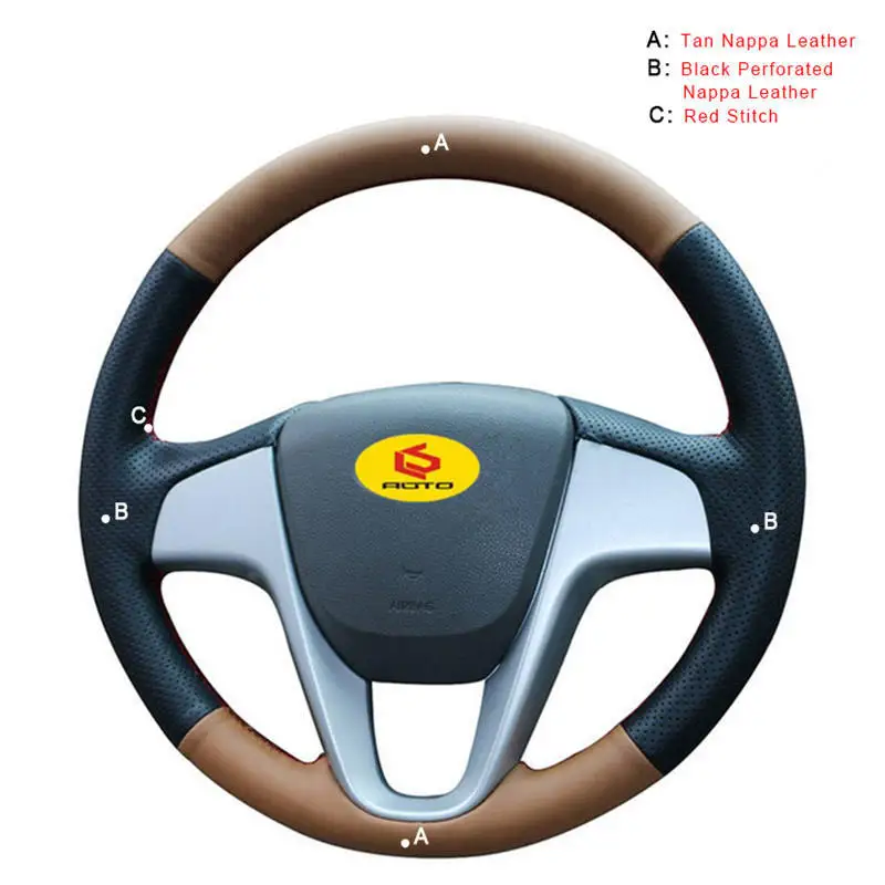 Автомобильная Оплетка на руль для hyundai Solaris(RU) 2010- Verna 2010- i20 2009- Accent ручная швейная крышка - Название цвета: Nappa Leather