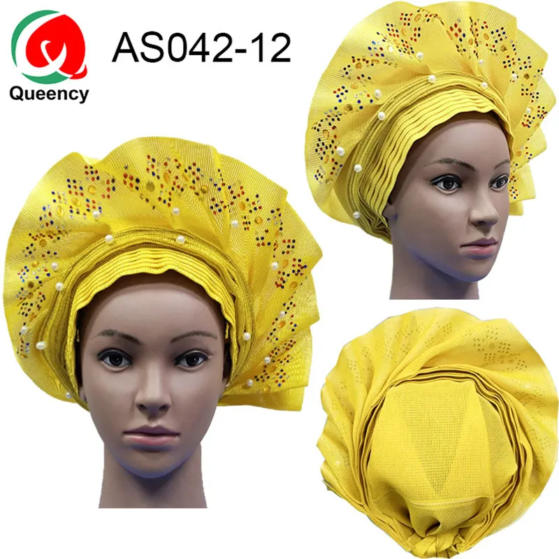 AS042 модные африканские уже сделанные головные уборы Красочные камни и бусы для женщин авто геле для вечерние и свадебные