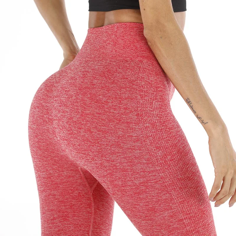 Модные Бесшовные женские леггинсы, женские спортивные штаны, джеггинсы с высокой талией, одноцветные леггинсы для фитнеса, 10 цветов - Цвет: 9134AB Red