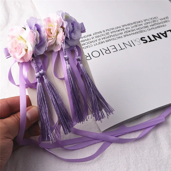 6 purple 2 шт./лот, новогодний дизайн, заколки для волос с цветами и кисточками, китайские традиционные заколки для волос, Детские аксессуары для волос для девочек - Цвет: 6 purple