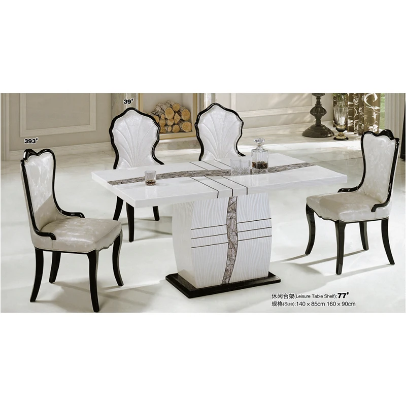 

china modern cheap furniture marble top dining table sets with four chairs