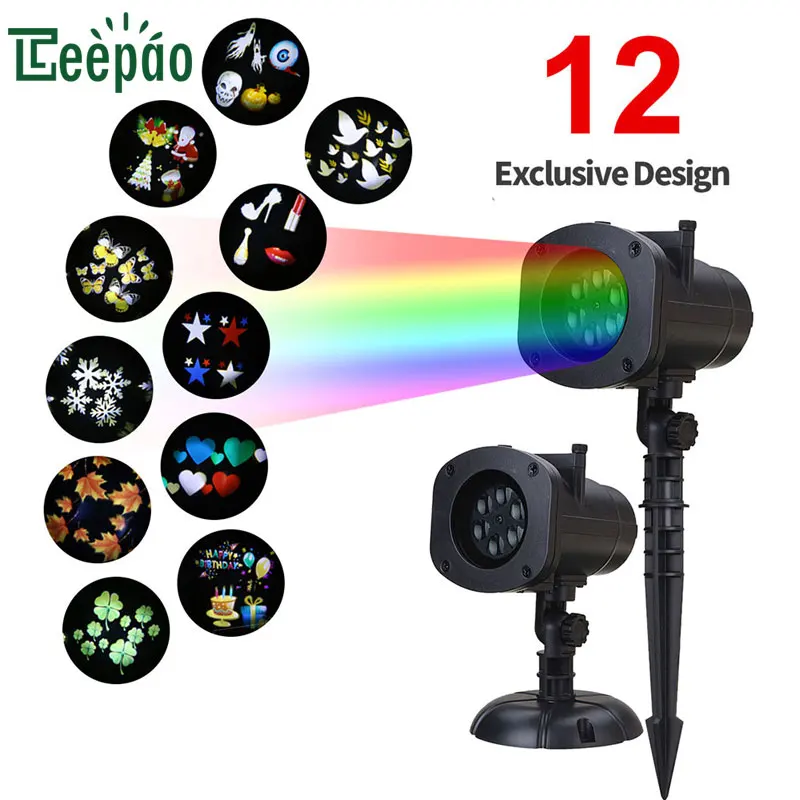 

12 Pattern LED Projection Lamp Film Card Projector Light Indoor Outdoor Decoration Lamp for Christmas Birthday Wedding Halloween
