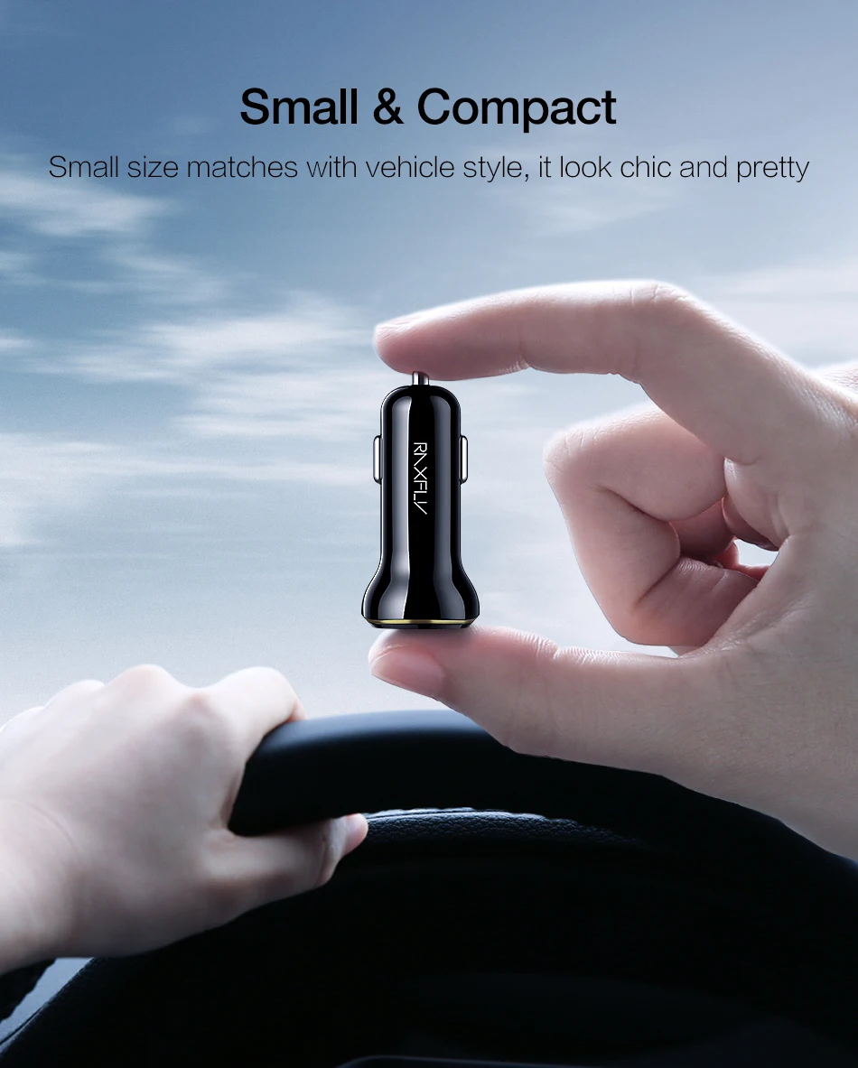 Автомобильное зарядное устройство RAXFLY с двумя портами USB, автомобильное зарядное устройство для samsung Note 8 светодиодный дисплей, зарядка для телефона, автомобильное зарядное устройство для iPhone Xiaomi 8 Plus