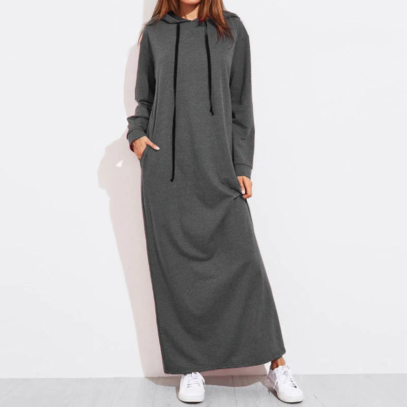 

new spring Autumn dress Women Long Sleeve solid color Hooded casual Long Dress Loose Hoodies Sweatshirts streetwear robe femme
