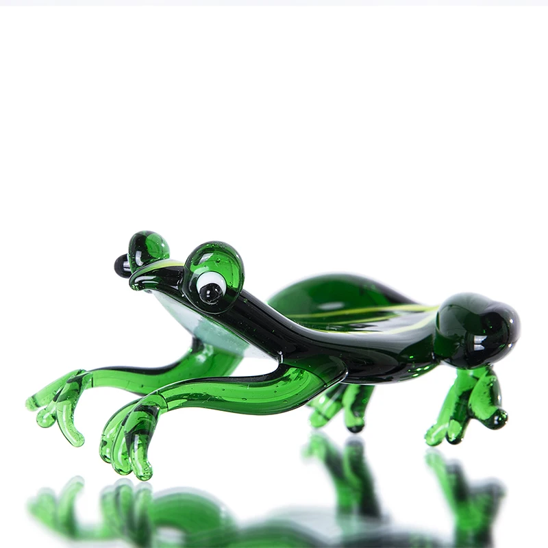 

H&D Cute Glass Frog Hand Blown Animal Collectible Figurine Gift for Animal Lover Murano Style Art Glass Sculpture For Home Decor