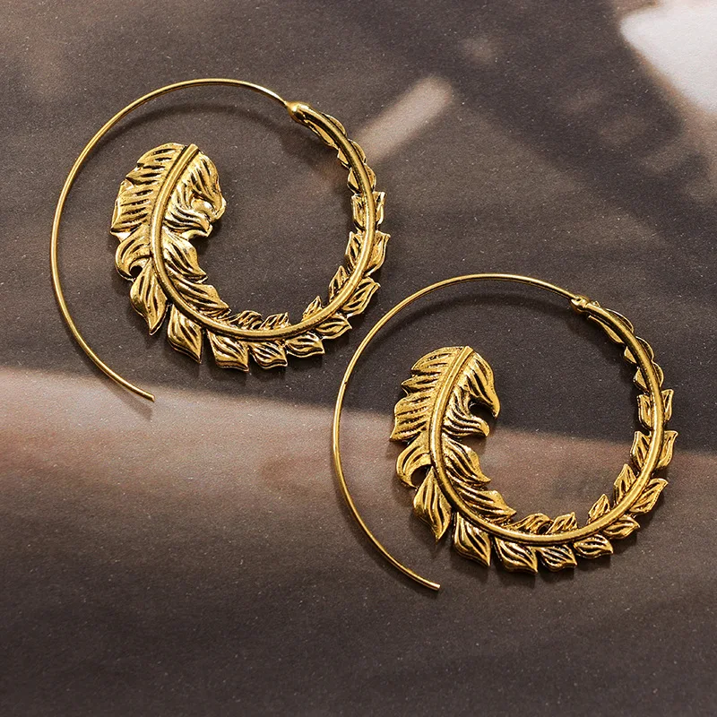 Bohemian Round Spiral Drop Earrings Big Ethnic Gold Silver Color Punk Whirlpool Gear Earrings for Women Fashion Jewelry-des2
