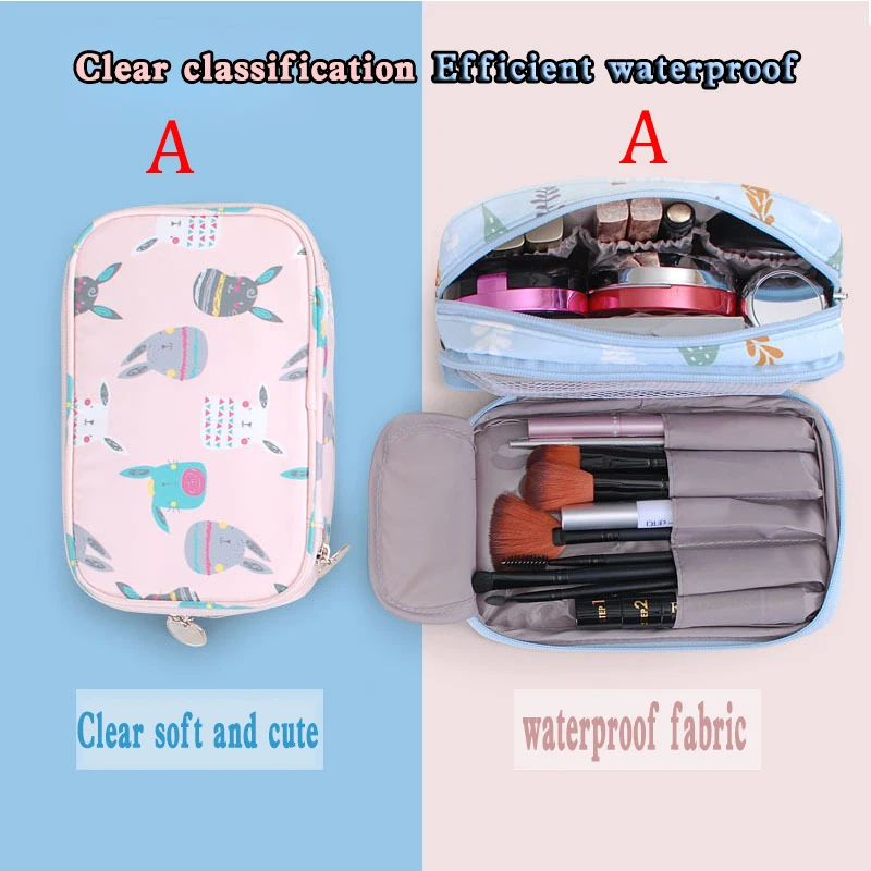 Cute Girl Professional Travel Small Makeup Bag Double Waterproof Cosmetic Bag Fashion Beautician Organizer Toiletry Makeup Pouch