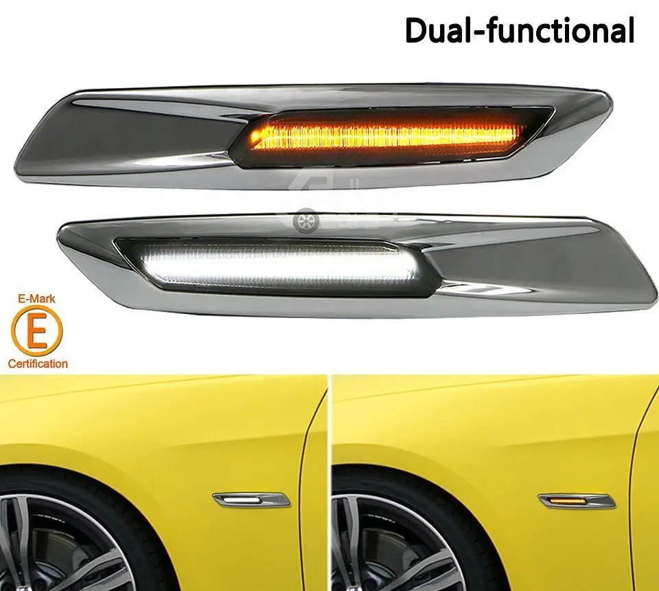 Amber LED Side Marker Lights For BMW E60 E61 E82 E83 E87 E88 E90 E91 Chrome Trim | Автомобили и мотоциклы