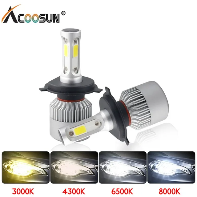 LED 4300K S2 H4 H7 H1 COB LED Headlight Bulbs H11 H13 12V 9005 9006 H3