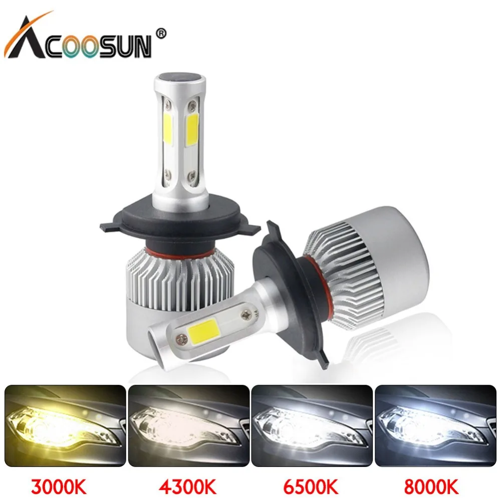 Светодиодные лампы LED 4300K S2 H4 H7 H1 COB автомобильные светодиодные H11 H13 12V 9005 9006 H3 9004 9007
