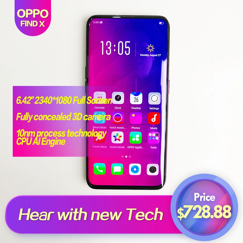 

OPPO Find X Global ROM Full Screen 6.42inch Smart phone 3cameras 2340*1080 Octa Core Qualcomm SDM845 3730mAh 2340*1080 Face ID