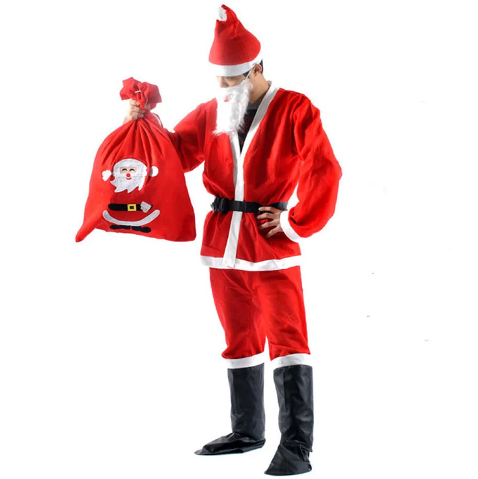 

7 in 1 Red Mens Santa Claus Costume for men adult Novelty Cloth Christmas Men Male Xmas Costumes Clothes Suit