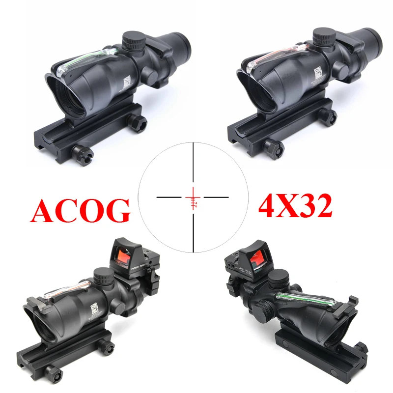 

Trijicon ACOG 4X32 Red Dot Sight Scope Tactical Hunting Scopes Real Green Red Fiber Riflescope Optics For Rifles