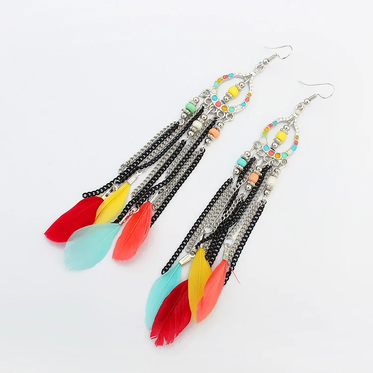 Retro national style earrings long Europe and the United States simple rice beads tassel earrings