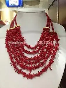 

j0051 6 rows red coral women necklace