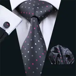 Fa-901 2018 Best новые модные мужские галстук серый горошек шелк жаккард галстук Ханки Запонки Набор для Бизнес Свадебная вечеринка