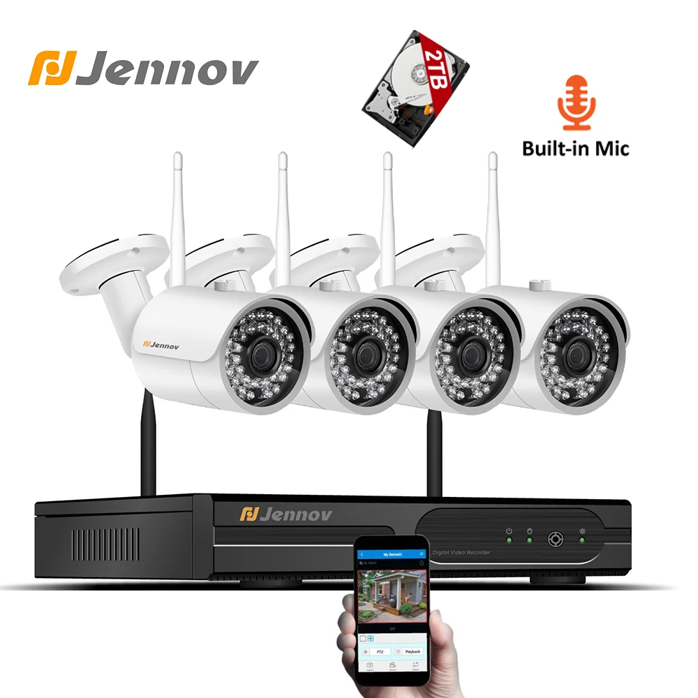 

Jennov 2MP 1080P 4CH Audio Security Camera System Video Surveillance Kit IP Camera CCTV Kit P2P IP66 Waterproof Night Vision