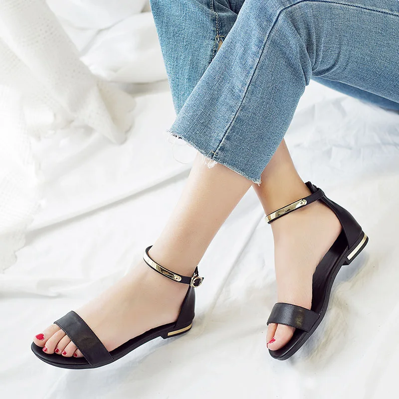 

Dilalula Genuine Leather Sandals Women Flat Heels Summer Shoes 2019 Hot Sale Peep Toe Casual Flat Student Sandals 33 46